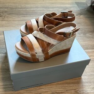 Antelope Tan and Cream Strappy Wedges